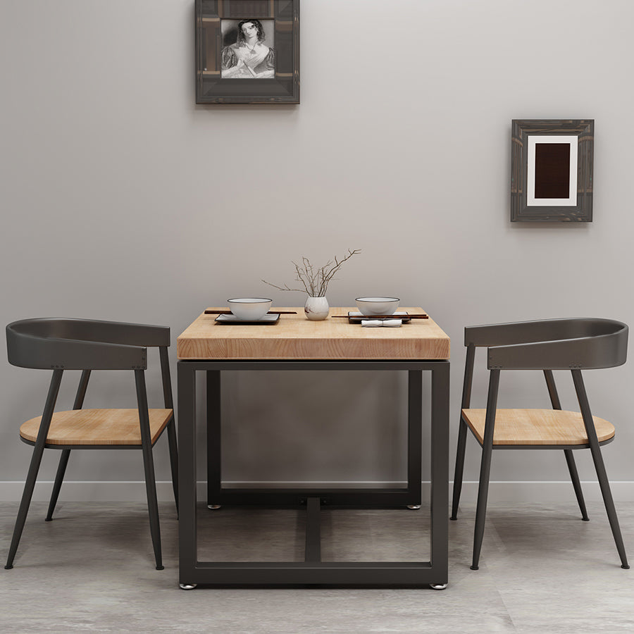 Solid Wood Dining Table Square Industrial Dining Table with Metal Base