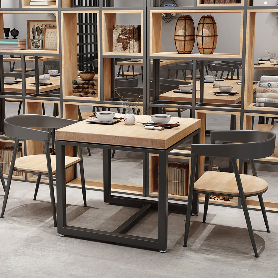 Solid Wood Dining Table Square Industrial Dining Table with Metal Base