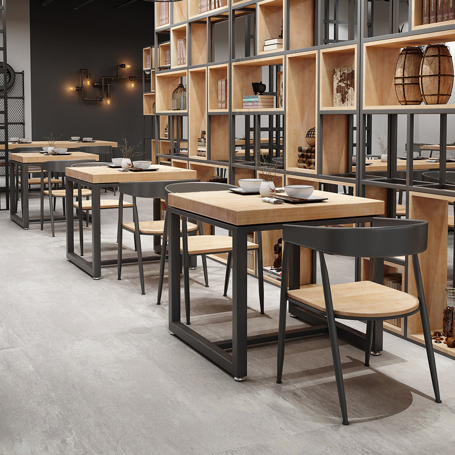 Solid Wood Dining Table Square Industrial Dining Table with Metal Base