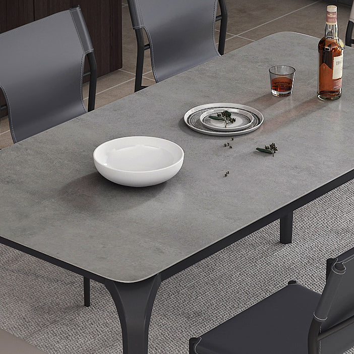 Rectangle Industrial Dining Table Black Sintered Stone Fixed Table