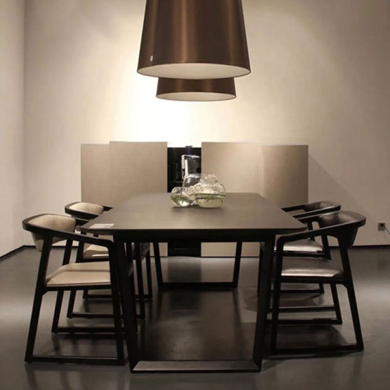 Rectangle Industrial Dining Table Black Ashwood Solid Wood Fixed Table