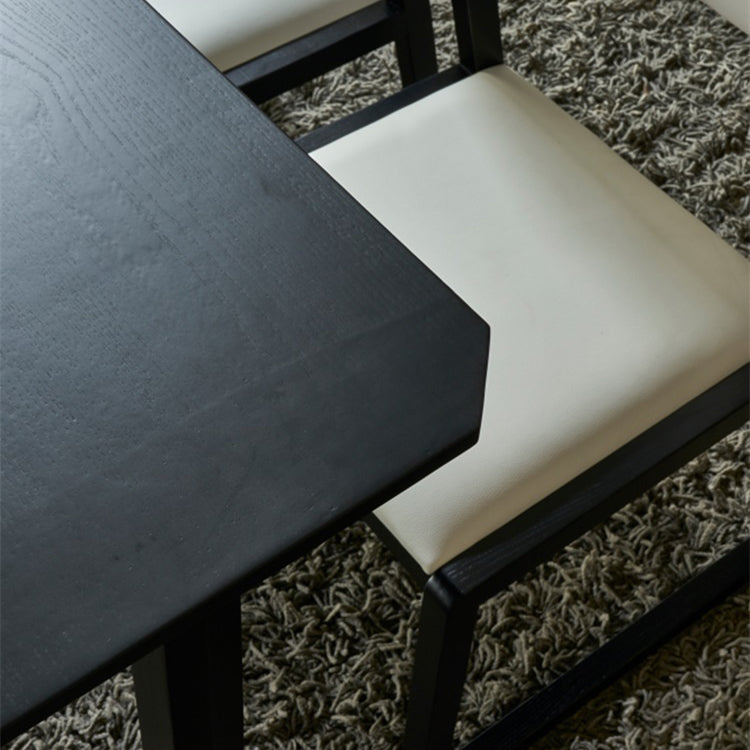 Rectangle Industrial Dining Table Black Ashwood Solid Wood Fixed Table