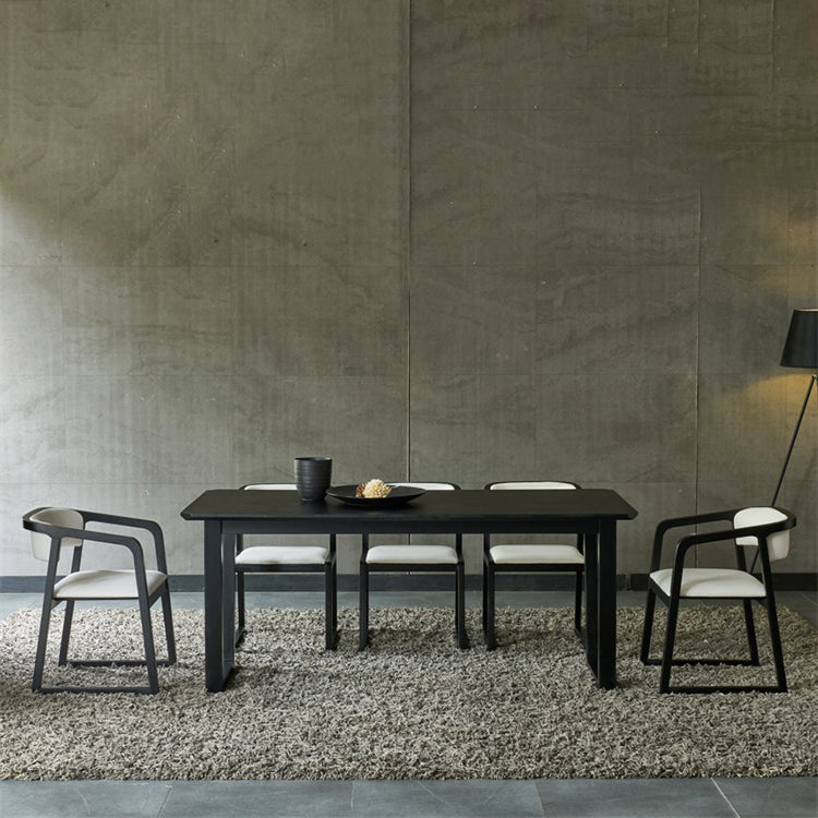 Rectangle Industrial Dining Table Black Ashwood Solid Wood Fixed Table