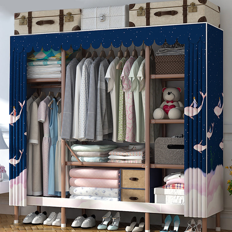 Brown Metal Frame Wardrobe Armoire Modern Folding Wardrobe Cabinet