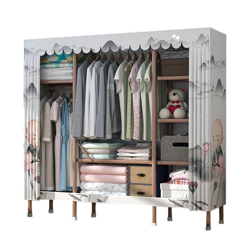 Brown Metal Frame Wardrobe Armoire Modern Folding Wardrobe Cabinet