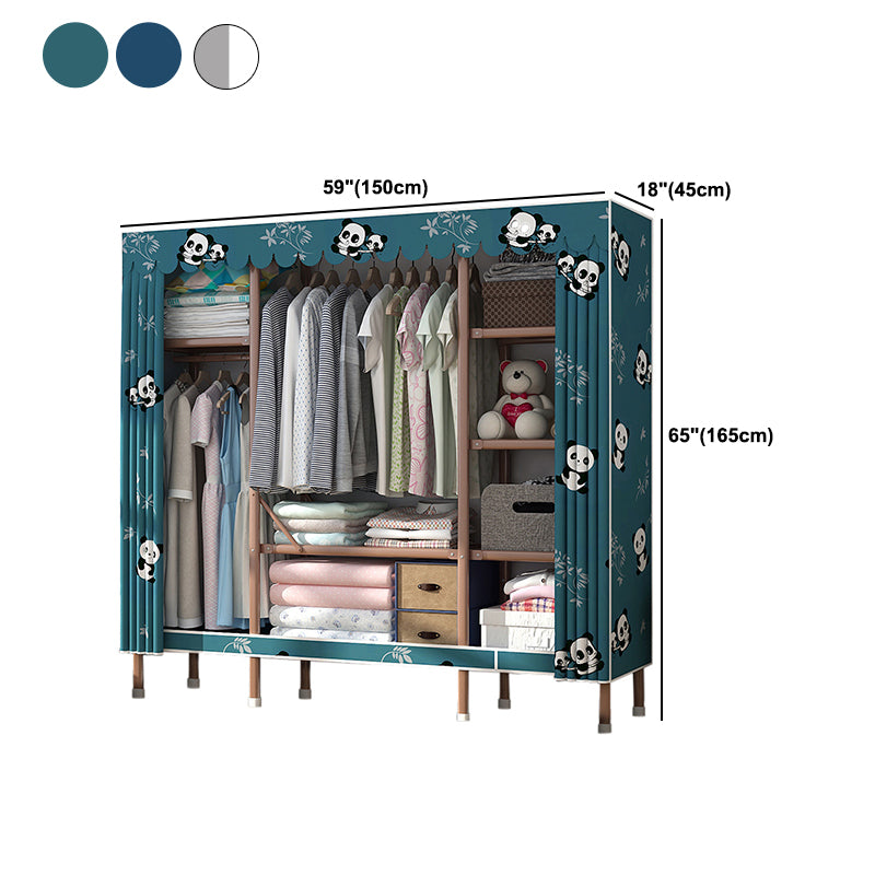 Brown Metal Frame Wardrobe Armoire Modern Folding Wardrobe Cabinet