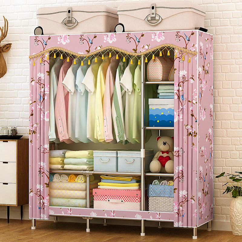 Contemporary Folding Wardrobe Cabinet Metal Frame Wardrobe with Shelves