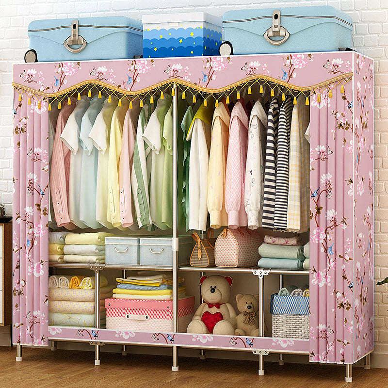 Contemporary Folding Wardrobe Cabinet Metal Frame Wardrobe with Shelves