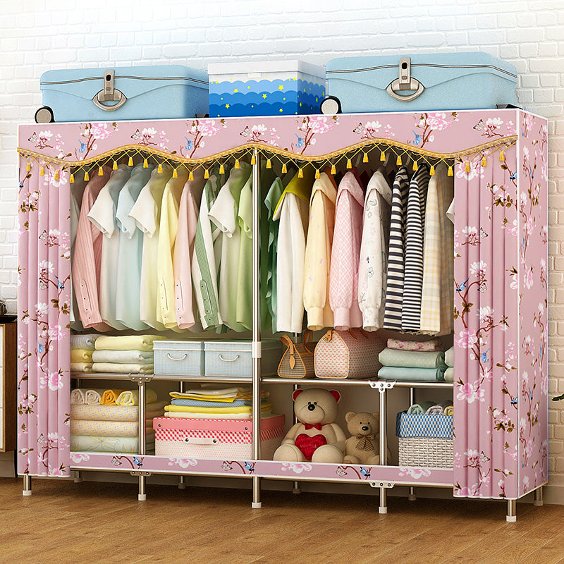 Contemporary Folding Wardrobe Cabinet Metal Frame Wardrobe with Shelves