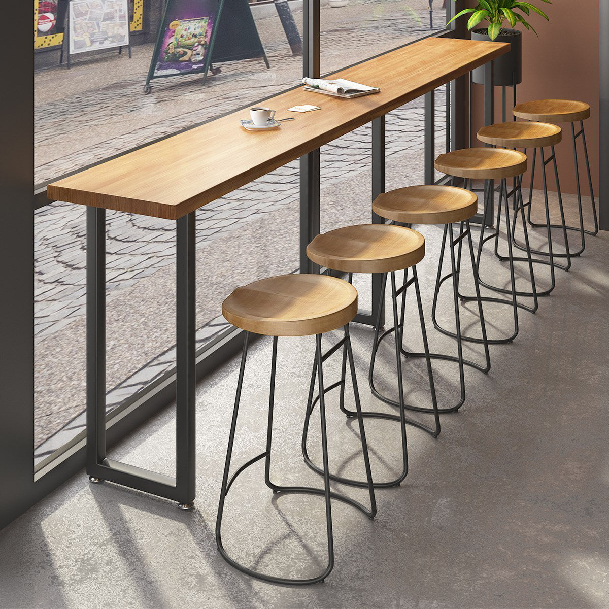 Modern 1/7 Pieces Bar Table Set Rectangle Pine Wood Counter Table with Stools