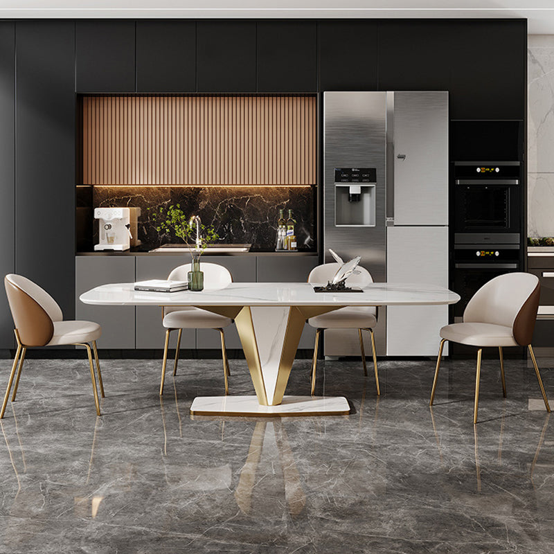 Luxurious Sintered Stone Dining Set Rectangle 1/4/5/7 Pieces Dinette Table Set in White