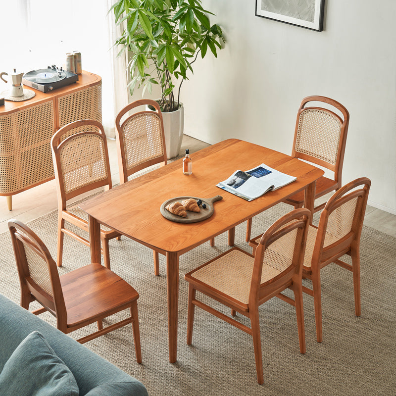 Solid Wood Dining Table Set 1/2/5/7 Pcs Rectangle Table with Side Chairs