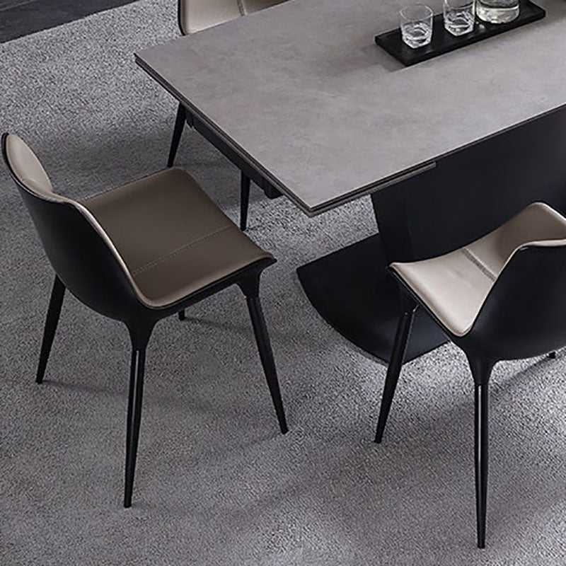 Modern Parsons Armless Chairs Leather Curved Dining and Accent Chairs