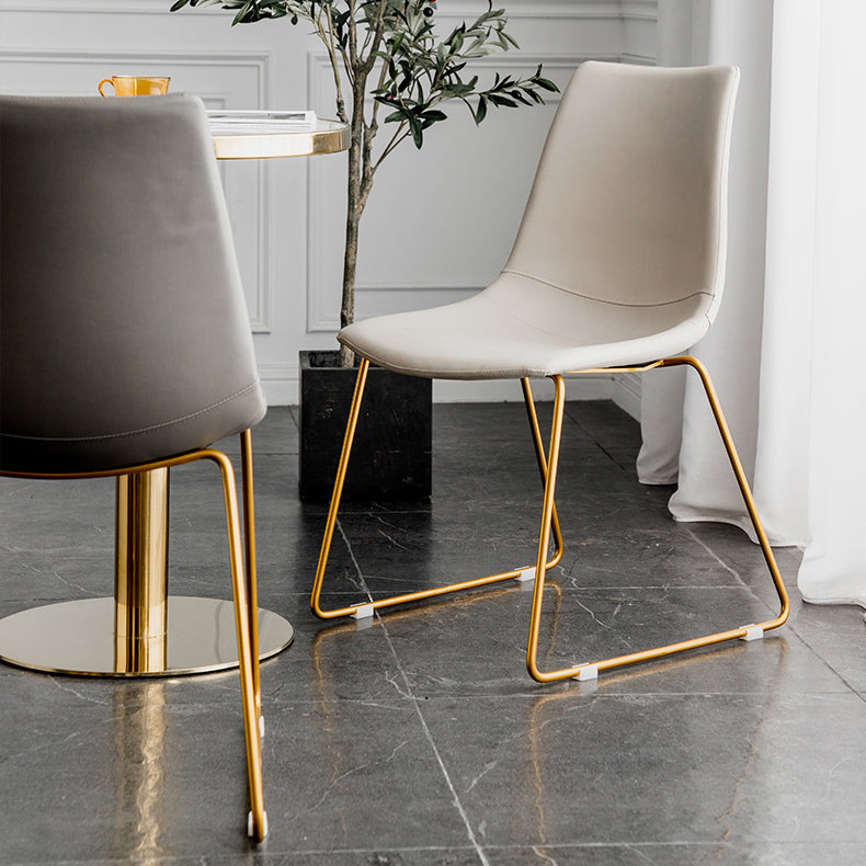 Scandinavian Design Solid Back Armless Dining Chairs Leather Dining Chairs