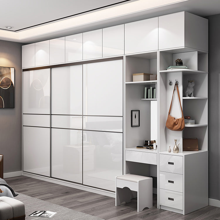 Engineered Wood White Wardrobe Cabinet Modern Wardrobe Closet