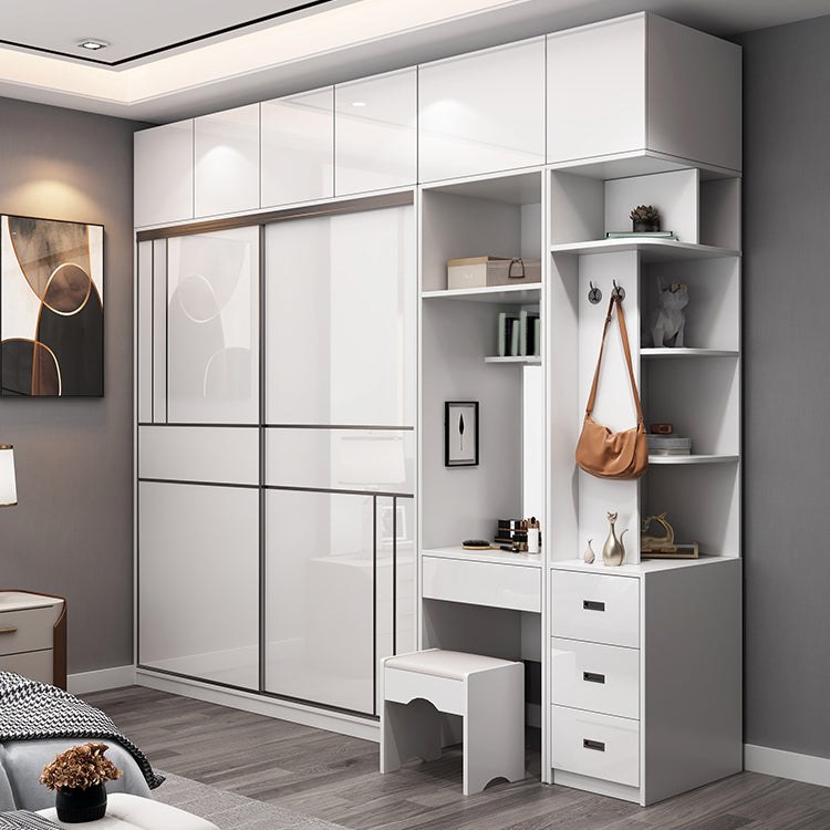 Engineered Wood White Wardrobe Cabinet Modern Wardrobe Closet