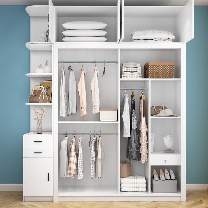Contemporary Style Wardrobe Armoire White Engineered Wood Wardrobe with Drawer
