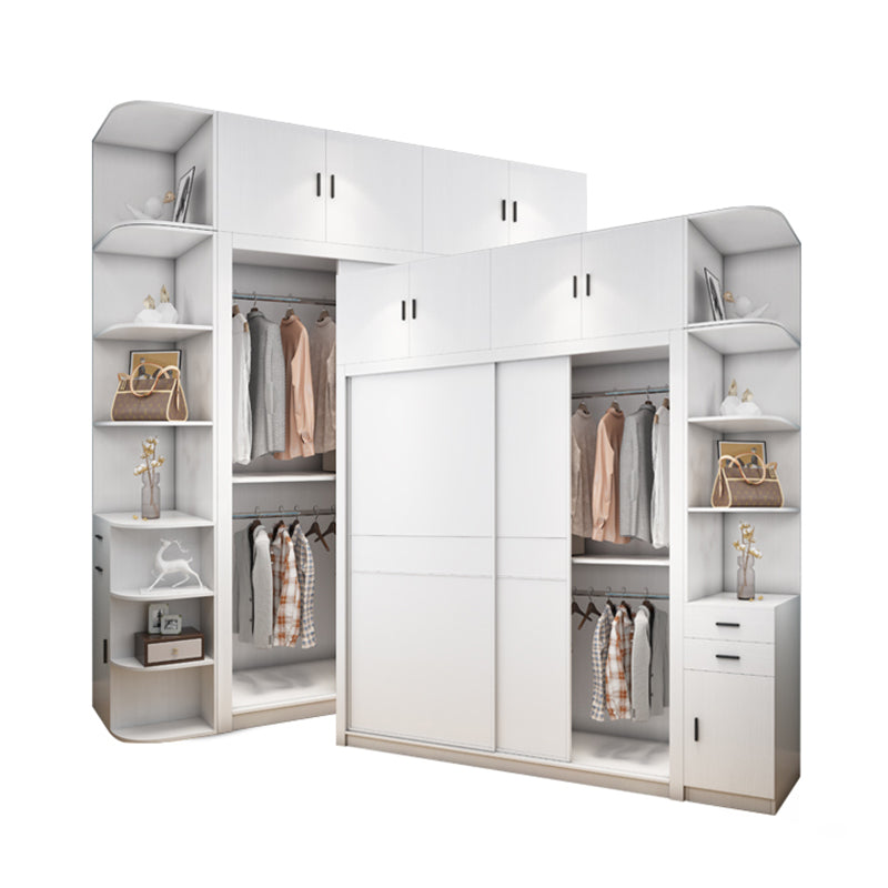 Contemporary Style Wardrobe Armoire White Engineered Wood Wardrobe with Drawer