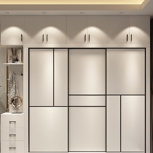 Contemporary White Wardrobe Armoire Engineered Wood Wardrobe with Sliding Door