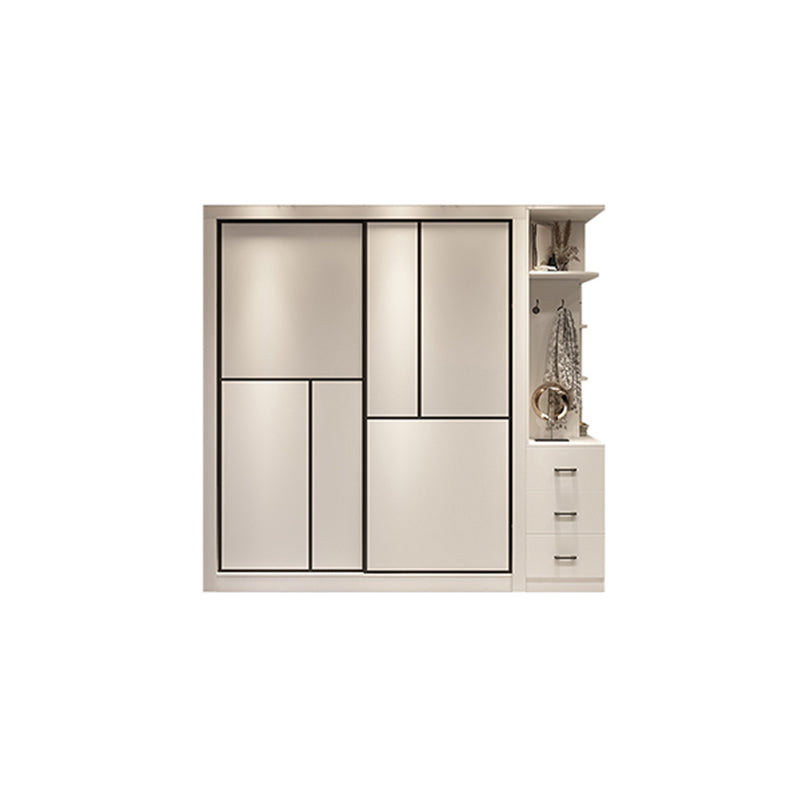 Contemporary White Wardrobe Armoire Engineered Wood Wardrobe with Sliding Door
