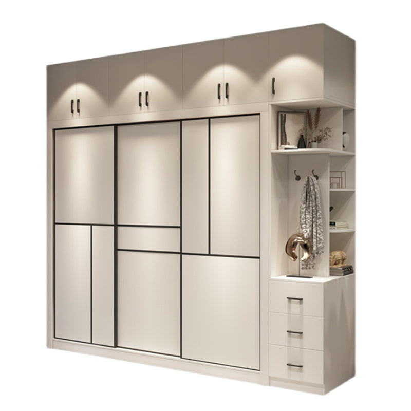 Contemporary White Wardrobe Armoire Engineered Wood Wardrobe with Sliding Door