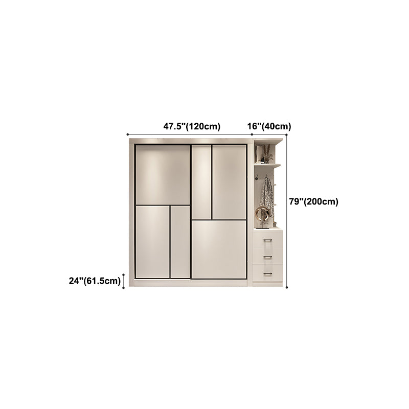 Contemporary White Wardrobe Armoire Engineered Wood Wardrobe with Sliding Door