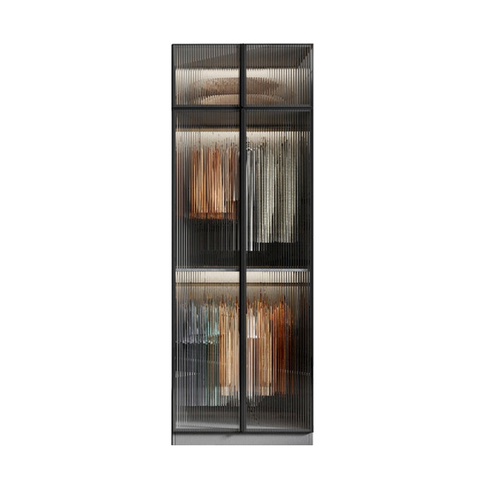 Glass and Wood Wardrobe Cabinet Modern Hinged Wardrobe Armoire
