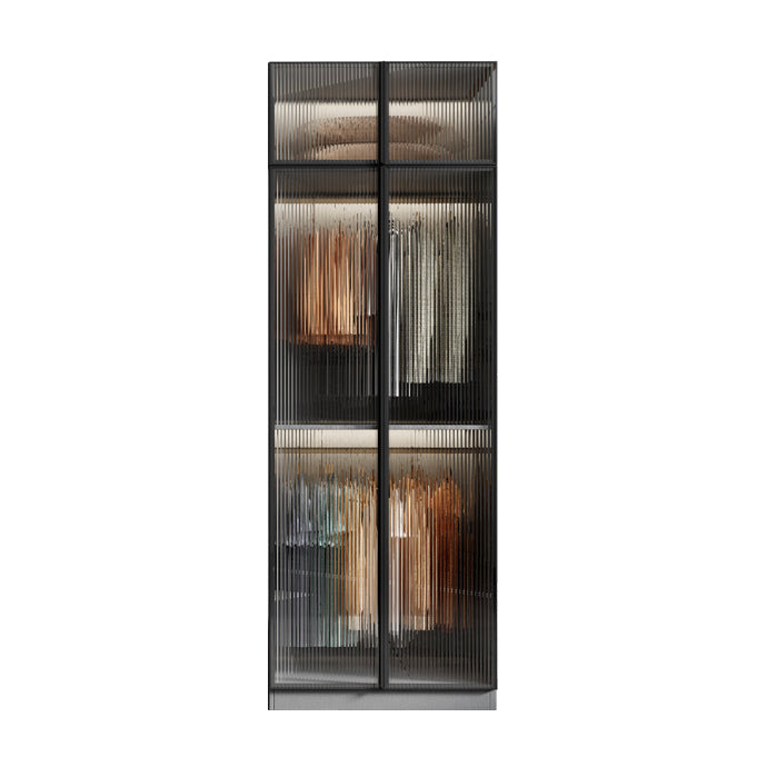 Glass and Wood Wardrobe Cabinet Modern Hinged Wardrobe Armoire