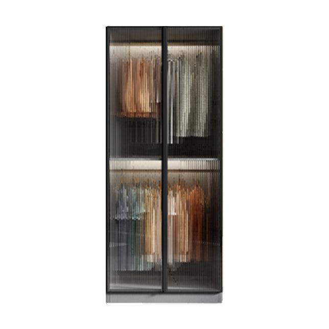 Glass and Wood Wardrobe Cabinet Modern Hinged Wardrobe Armoire
