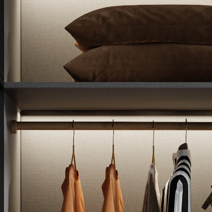 Glass and Wood Wardrobe Cabinet Modern Hinged Wardrobe Armoire