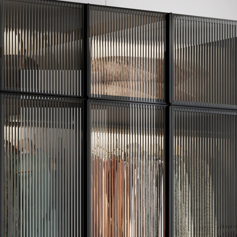 Glass and Wood Wardrobe Cabinet Modern Hinged Wardrobe Armoire