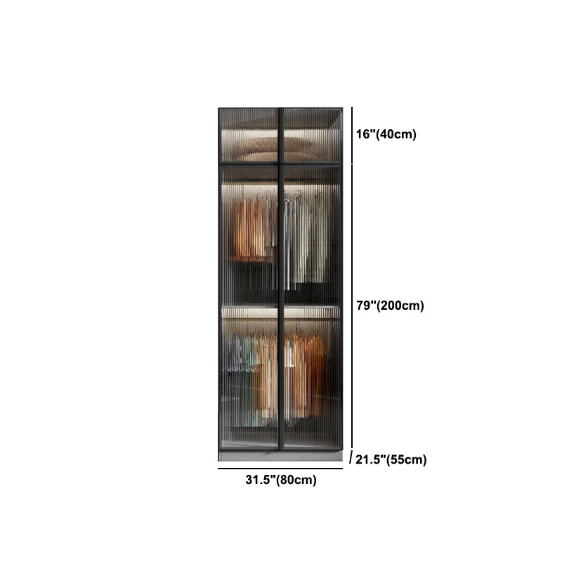 Glass and Wood Wardrobe Cabinet Modern Hinged Wardrobe Armoire