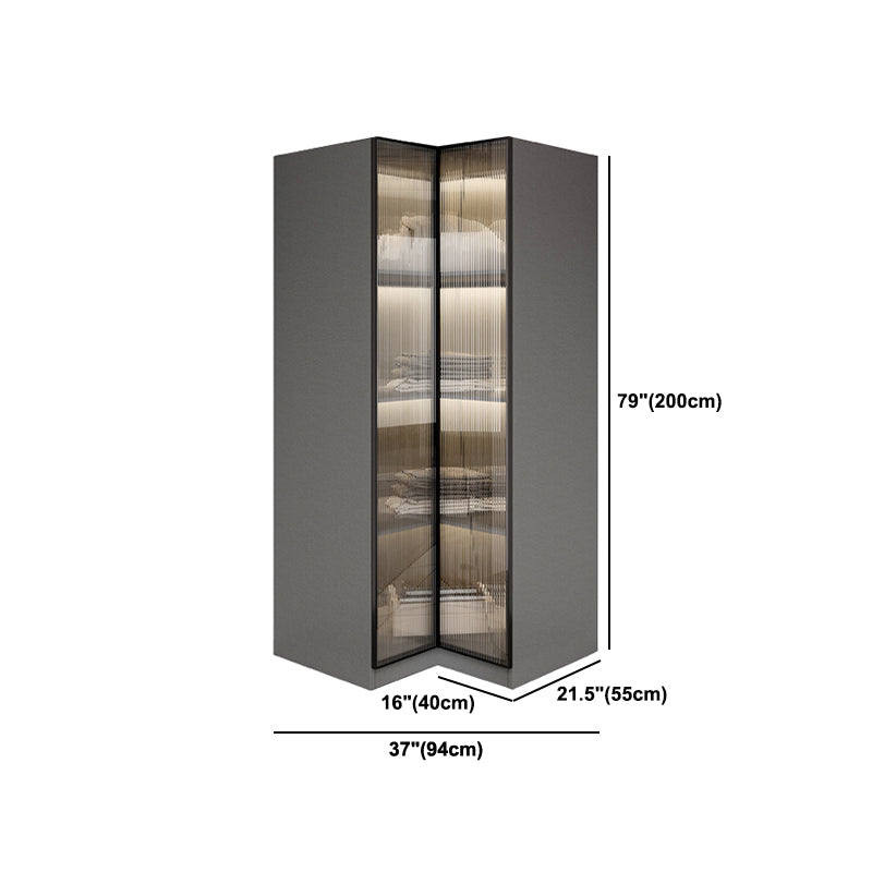 Glass and Wood Wardrobe Cabinet Modern Hinged Wardrobe Armoire