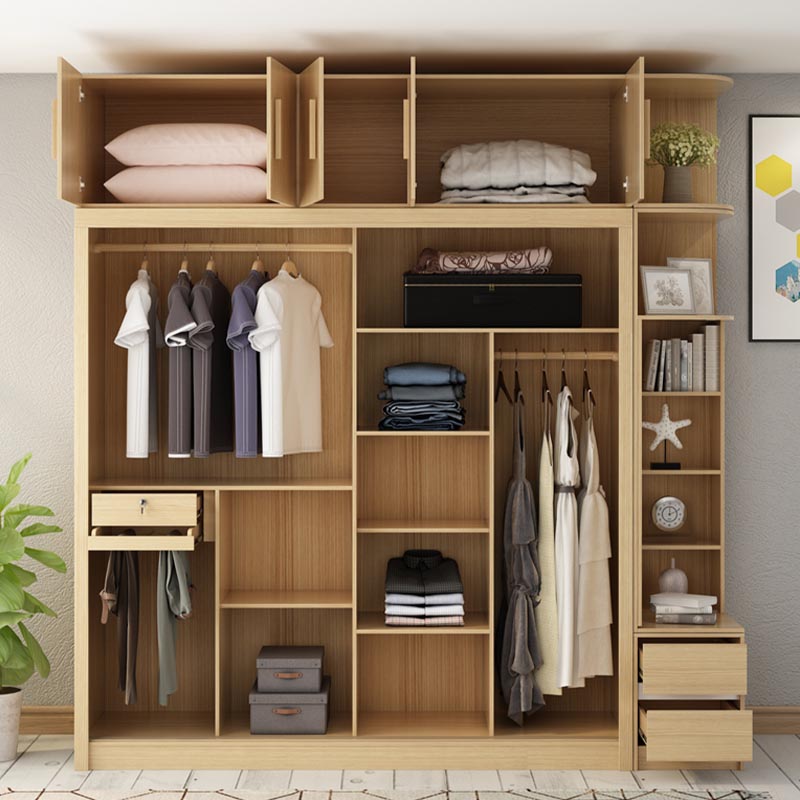 Modern Natural Wardrobe Armoire Engineered Wood Wardrobe with Drawer