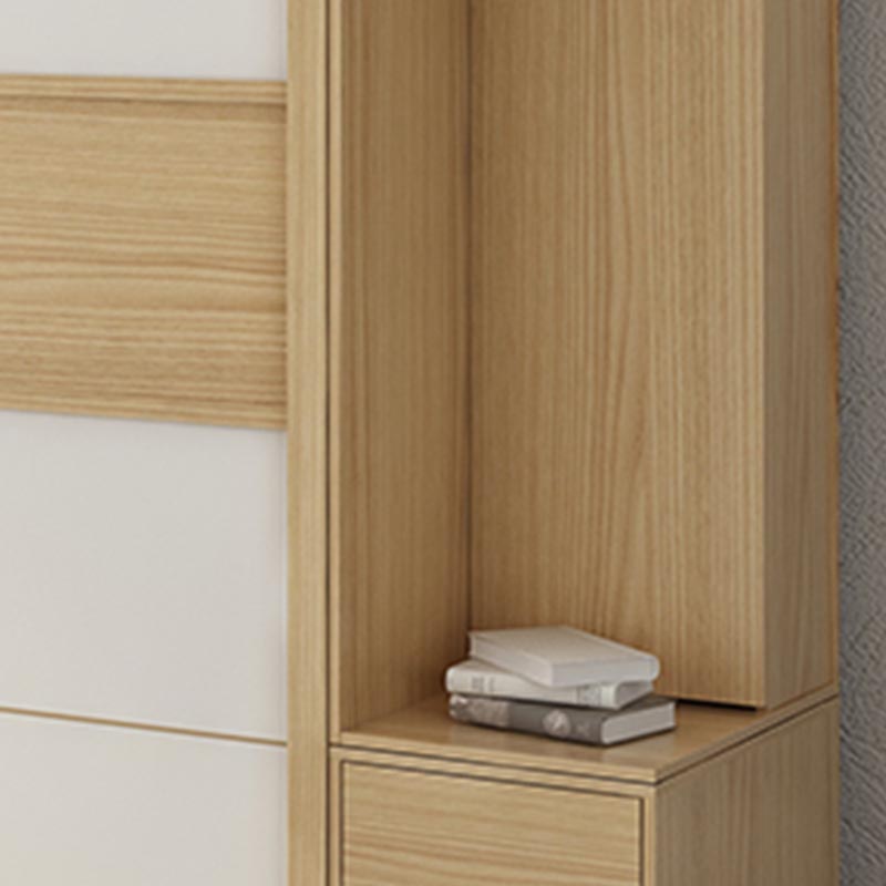 Modern Natural Wardrobe Armoire Engineered Wood Wardrobe with Drawer