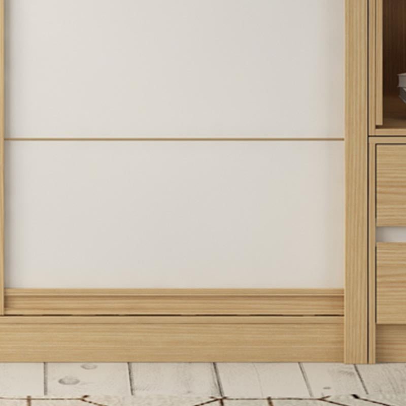 Modern Natural Wardrobe Armoire Engineered Wood Wardrobe with Drawer