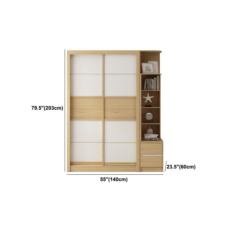 Modern Natural Wardrobe Armoire Engineered Wood Wardrobe with Drawer
