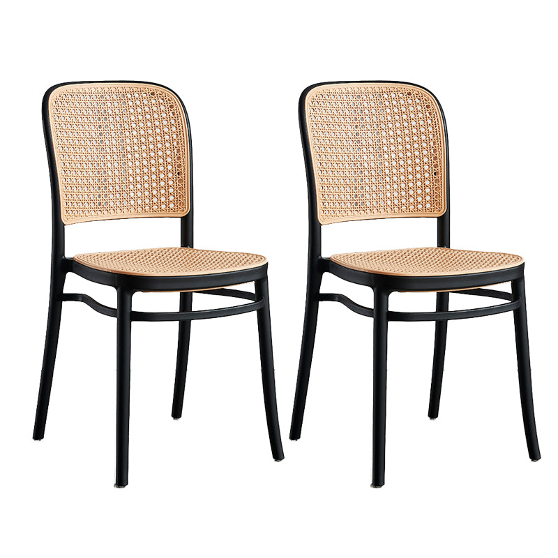 Contemporary Square Footrest Stool Plastic Rattan Stool in White and Black