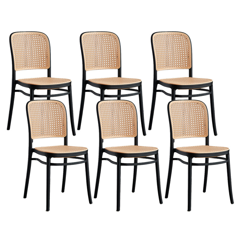 Contemporary Square Footrest Stool Plastic Rattan Stool in White and Black