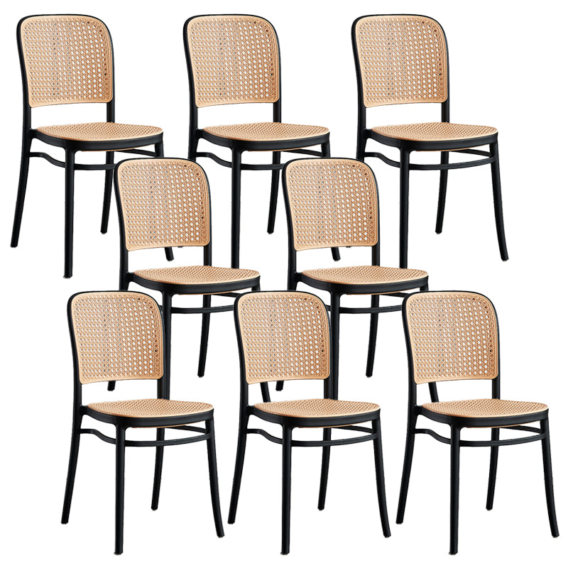 Contemporary Square Footrest Stool Plastic Rattan Stool in White and Black