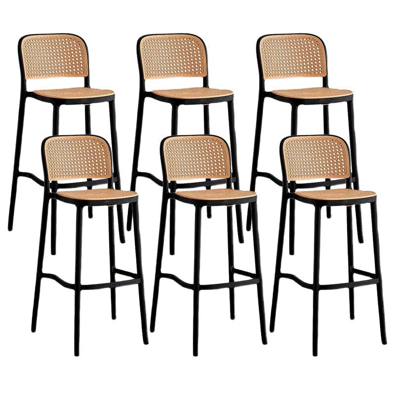 Contemporary Square Footrest Stool Plastic Rattan Stool in White and Black