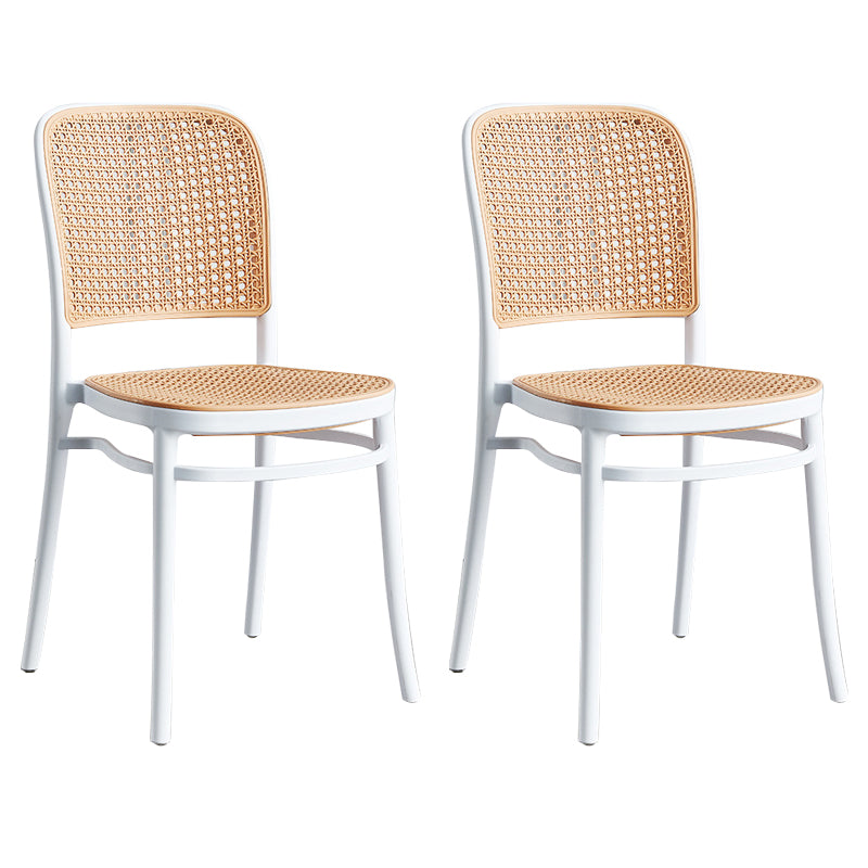 Contemporary Square Footrest Stool Plastic Rattan Stool in White and Black