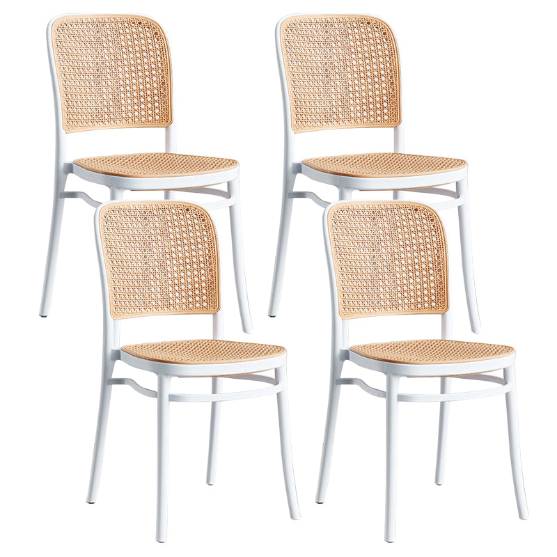 Contemporary Square Footrest Stool Plastic Rattan Stool in White and Black