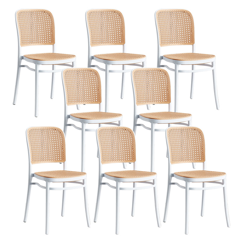 Contemporary Square Footrest Stool Plastic Rattan Stool in White and Black