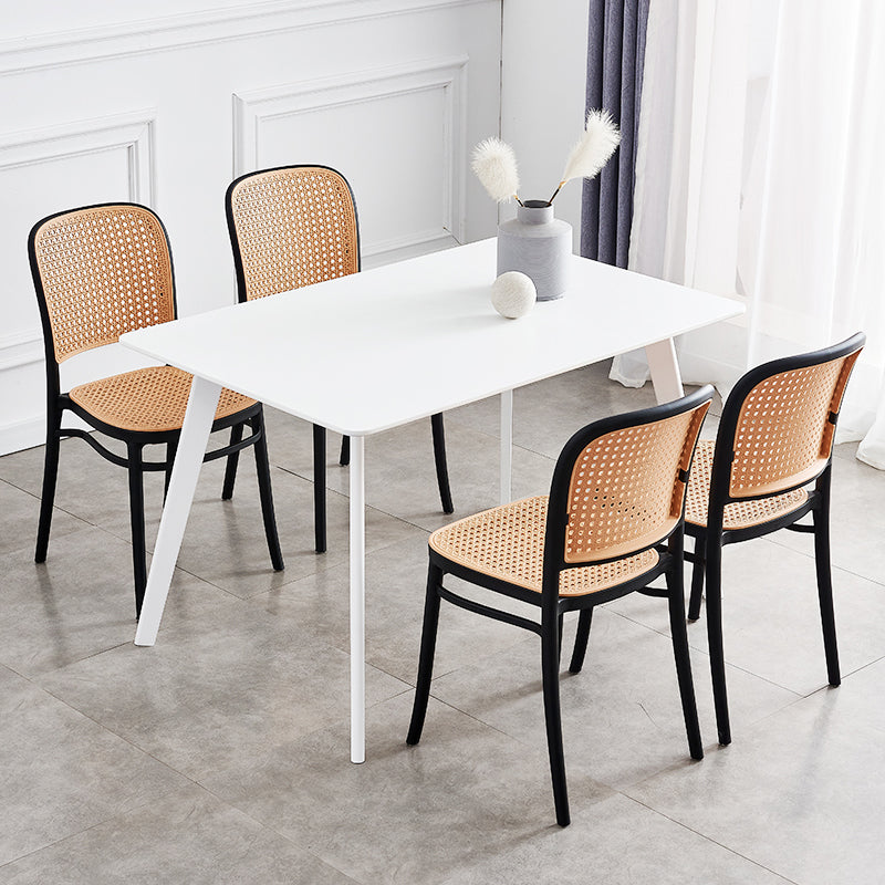 Contemporary Square Footrest Stool Plastic Rattan Stool in White and Black