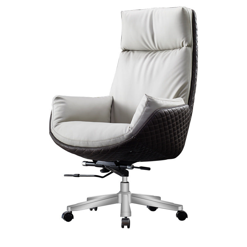 High Back Leather Office Chair Upholstered Arm Task Chair with Steel Base