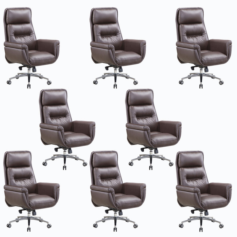 Leather Upholstered Office Chair Fixed Arm Task Chair with Metal Base