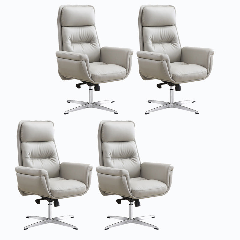 Leather Upholstered Office Chair Fixed Arm Task Chair with Metal Base