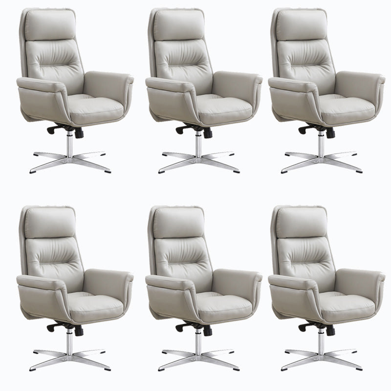 Leather Upholstered Office Chair Fixed Arm Task Chair with Metal Base