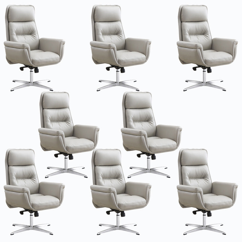 Leather Upholstered Office Chair Fixed Arm Task Chair with Metal Base